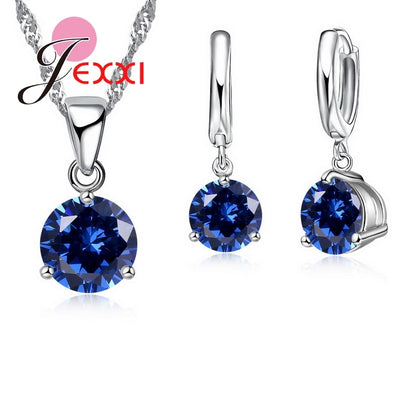 Novo Conjunto de Colares de Cristal JEXXI // 5 Cores Pingentes de Prata Esterlina 925 // Lindos Conjuntos de Jóias de Zircão Cúbico c/Brincos. Simplesmente Irresistíveis!!!