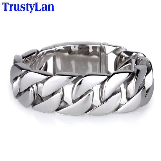 Pulseiras Masculinas de Aço Inoxidável TrustyLan Polido Brilhante 316L com 20 mm de Largura // Curb elo Cubano // Linda Corrente Pulseira Masculina para Presentear o seu Amor!!!