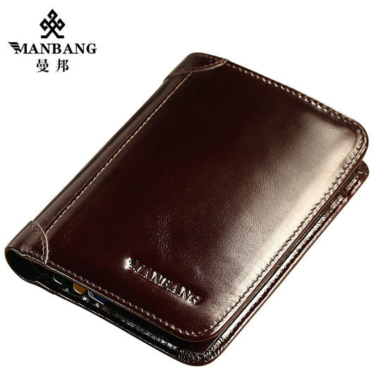 Carteira ManBang Estilo Clássico // Carteira Masculina de Couro Legítimo // Curta // Porta-Cartões // Carteira Masculina Fashion de Alta Qualidade