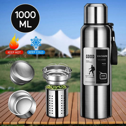 Garrafa Térmica Esportiva de Aço Inoxidável de 1000/800 ml // Mantém a Água Fria ou Quente // Copo Isolado // Garrafa Térmica p/ Camping e Atividades ao Ar Livre.