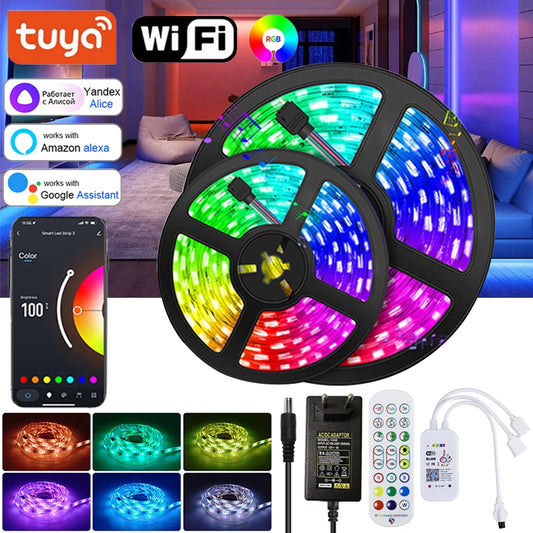 Fita LED RGB 5050 c/ Controle WiFi Inteligente // Fita LED RGB 220V p/ Decoração de Parede de Quarto