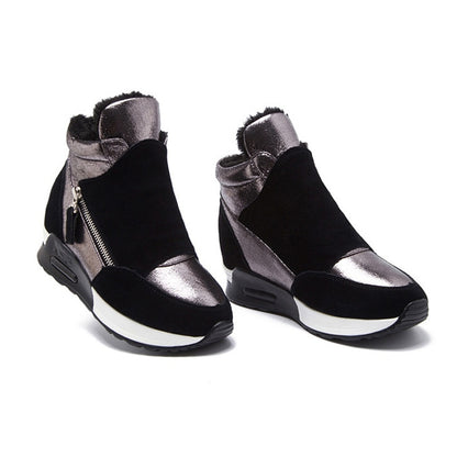 Botas de Camurça YUYAN HAPPY HOUR Sapatos de Inverno // Couro Feminino Sapatos quentes // Moda Ins Tênis Femininos Altura Crescente Botas de Neve kt004