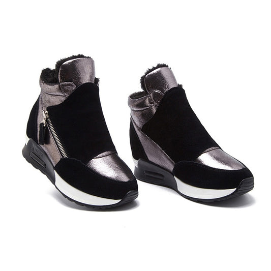 Botas de Camurça YUYAN HAPPY HOUR Sapatos de Inverno // Couro Feminino Sapatos quentes // Moda Ins Tênis Femininos Altura Crescente Botas de Neve kt004