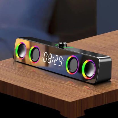 Alto-falante Bluetooth Multimídia Bluetooth 5.0 4 // Estrutura de Alto-Falante Compacto de Mesa // Relógio Display RGB c/ Efeito de Luz