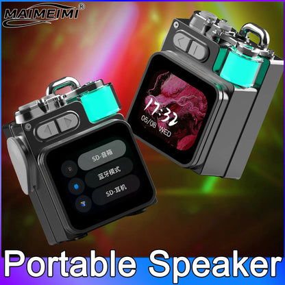 Caixa de Som Portátil s/ Fio Compatível c/ Bluetooth // Caixa de Som Mecânica de Metal c/ Tela de LED RGB e Suporte para Subwoofer de Mesa.