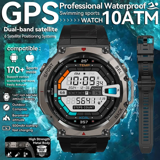 Relógio inteligente T-Rex 3 original militar com GPS para natação, masculino, para Xiaomi, 10ATM, IP69K, à prova d'água, pulseira com 170 GPS esportivo integrado