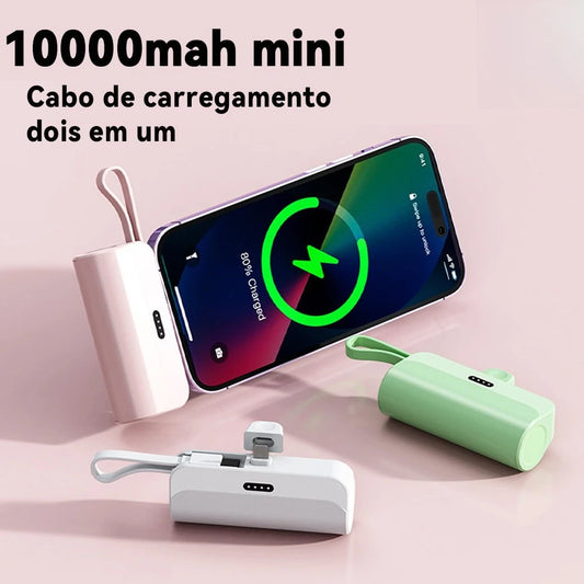 Power Bank 10000mAh Leve Com Cabo Embutido Carregador Portátil Para Celular Emergência Diário