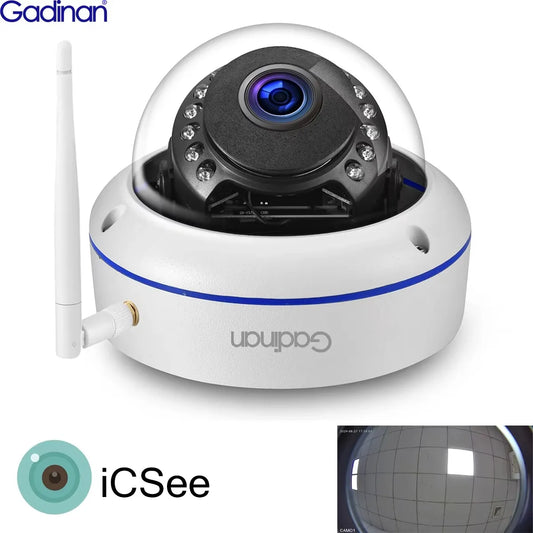 Gadinan Webcam Fisheye Panorama HD 5MP // Rede de Segurança à Prova de Vandalismo // Câmera Wi-Fi Lente de 1,7 mm Grande angular CFTV // Vídeo Vigilância