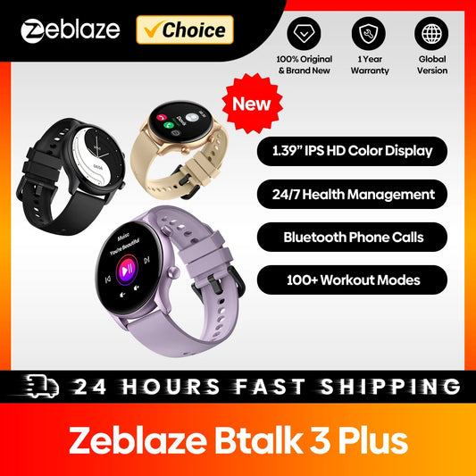 Novo Relógio Inteligente Zeblaze Btalk 3 Plus // Chamadas de Voz // Tela Colorida HD Grande de 1,39'' // Monitoramento de Fitness para Homens e Mulheres