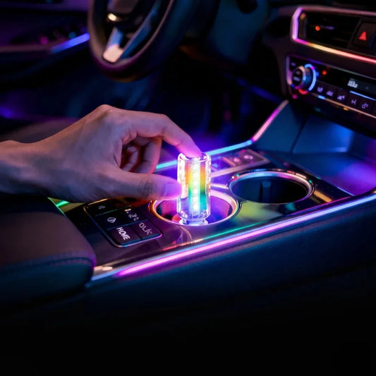Luz Ambiente LED RGB c/ 13 Modos // Acessório USB Plug-and-Play p/ Interior de Carro // Lâmpada Decorativa Multicolorida c/ Acionamento por Toque // Ideia de Presente