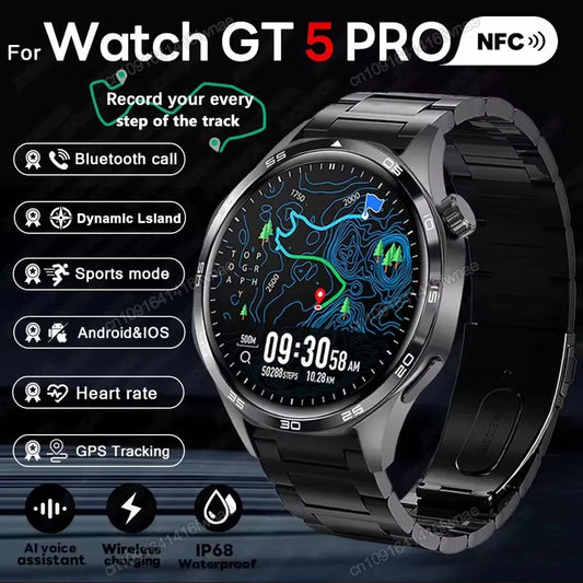 Novo Relógio Inteligente Masculino 2025 // Relógio 5 Pro // Tela AMOLED 1.52 // Chamada Bluetooth // Trajetória GPSM / NFC // Frequência Cardíaca Dinâmica // Relógios Inteligentes Island