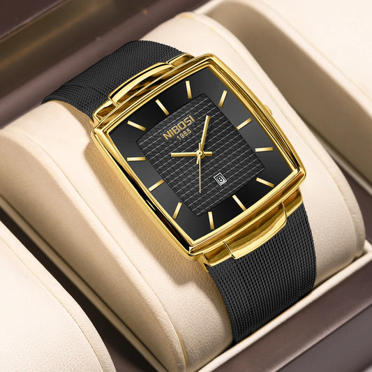 Relógios NIBOSI da Moda p/ Homens // Pulseira de Aço Inoxidável // Relógio Esportivo de Quartzo // Data Ultra Automática // Relógio Casual à Prova d'Água // Relógio Masculino
