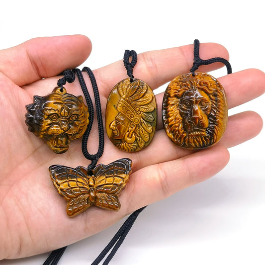 Cristais de Cura  // Energia Positiva  // Boa Espiritualidade // Colar com pingente de pedra natural olho de tigre, inseto, leão, cristal, quartzo, esculpido, amuletos da sorte, joias, presentes para mulheres e homens