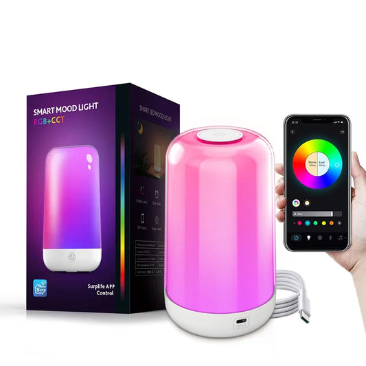 Lâmpada Noturna Inteligente Xiaomi p/ Mesa de Cabeceira // Luz LED Sensível ao Toque // RGB, Bateria de 3600 mAh // Lâmpada de Mesa Recarregável p/ Decoração