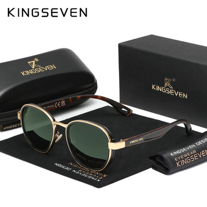 Óculos de Sol Originais da Marca KINGSEVEN // Polarizados, UV400, Luxo // Óculos Femininos // Armação Redonda // Estilo Casual e Moderno p/ Uso Externo.