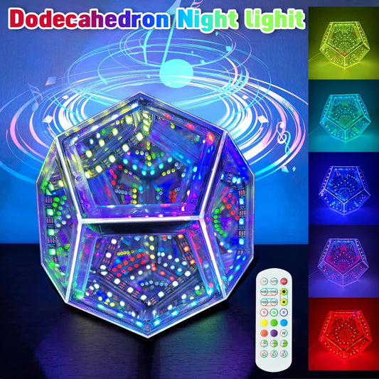 Luz noturna LED Dodecaedro Sonhador Geométrico // Espaço Criativo Cor Casa // Luz Decorativa P/ Presente // Novidade Espelho Infinito Arte Luz