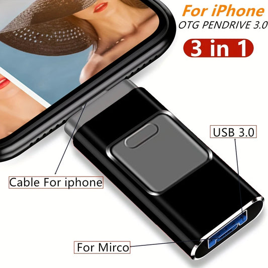 Pen Drive USB OTG de Alta Velocidade (512GB, 256GB, 128GB) // Armazenamento Externo p/ iPhone, Android e PC (Transferência de Fotos, Vídeos e Arquivos)
