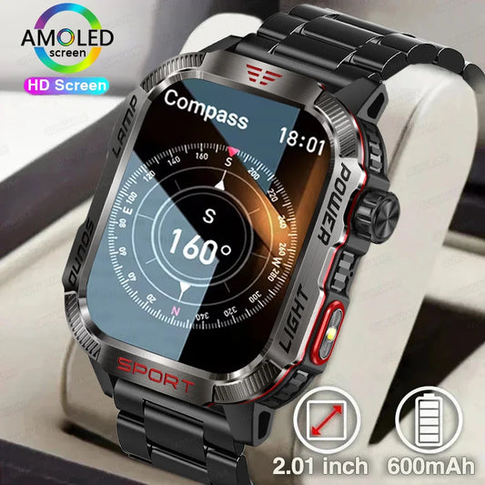 Novo relógio Inteligente Militar Robusto de Fitness 2025 Masculino // Com GPS / Lanterna / Bússola // Bateria de 600 mAh p/ Xiaomi // Relógio Inteligente Esportivo