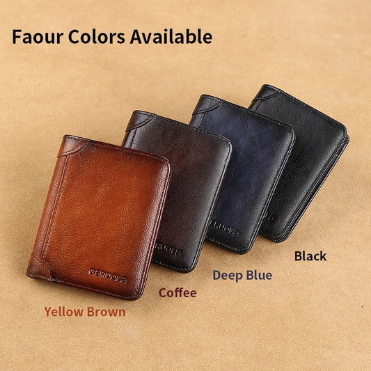 Carteira GERUOLA Slim RFID Blindada em Couro Genuíno para Homens // Porta-Identidade e Cartão de Crédito // Multifuncional // Varias Cores c/ Enfeites