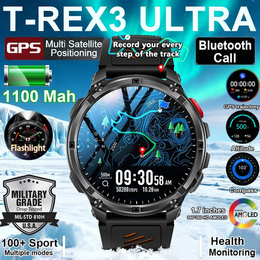 Novo Smartwatch Masculino AMOLED de 1100mAh (2026) // Com mais de 170 Recursos p/ Esportes e fitnessM // Lanterna LED // Classificação IP69 de Resistência à Água // Chamadas Bluetooth e GPS // Compatível com iOS.