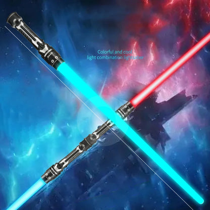 Espada de Brinquedo Colorida e Brilhante // Espada Laser // Sabre de Luz Vermelho e Azul // Sabre Duplo Telescópico c/ Música, p/ Cosplay // Brinquedo Infantil Incrível c/ Luzes Piscantes.