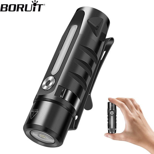 Mini Lanterna de Bolso para Camping // Chaveiro Portátil de Luz BORUiT RJ28 EDC // Carregamento Tipo C // Multi-fonte de luz