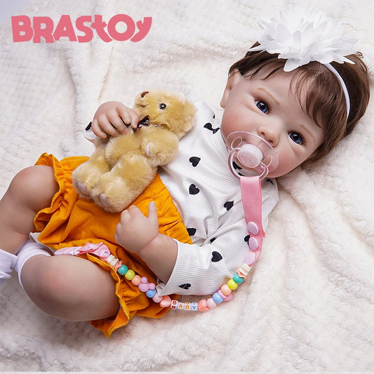 Boneca Bebê Reborn BRASTOY 48 cm // Realista // Corpo de Silicone Pintado à Mão // Pode Tomar Banho
