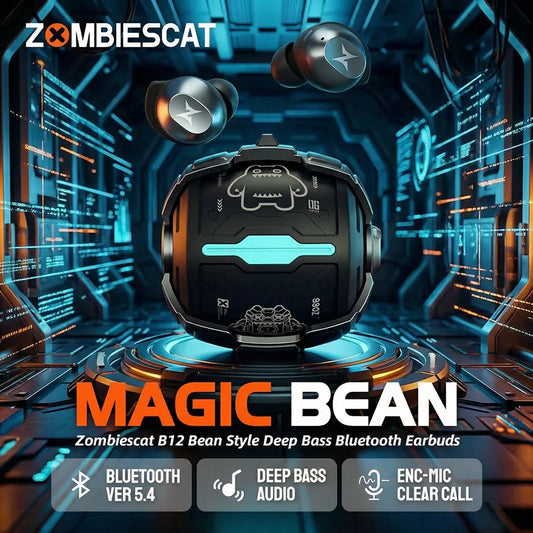 Fones de Ouvido Sem Fio Zombiescat B12 TWS – Bluetooth 5.4 // Design Intra-auricular Discreto // Estojo com Tampa Giratória // Fones Esportivos Bluetooth
