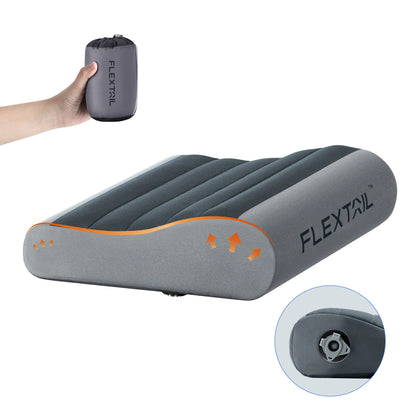 Travesseiro Inflável Ergonômico FLEXTAIL ZERO // Com Suporte Duplo p/ Viagem e Casa / Leve, Lavável e Ultrassilencioso