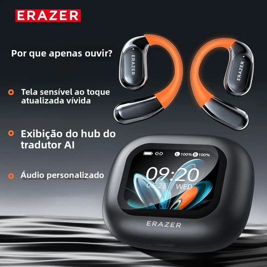 ERAZER XP15 Wireless Headphones Bluetooth 5.4 AI Translator Earbuds Glowing Earhook Upgraded LCD Touchscreen ENC Noise Reduction