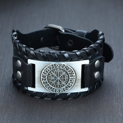 Pulseiras Masculinas Elegantes VENOX de Couro // Envolto em Couro Rock Punk // Pingente de Bússola Masculina // Joia de Pulso, Comprimento Ajustável // Elegante e Super Moderna!!!"