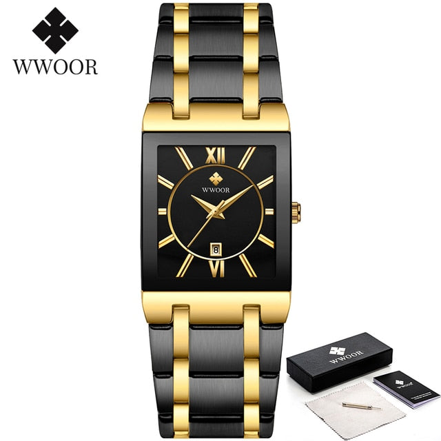 Relógio Masculino WWOOR Luxo Quadrado Azul // Novos Relógios da Moda 2023 Masculino // Relógio de Pulso Masculino Aço Inoxidável, À Prova D' Água // Quartzo // Muito lindo e Elegante!!!