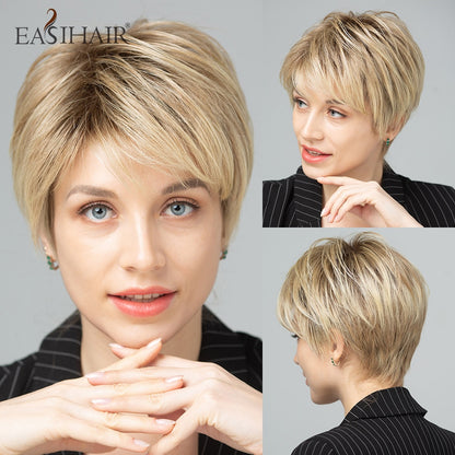 EASIHAIR Blonde Ombre Curto // Perucas de Cabelo Sintético para Mulheres // Natural, Cabelo Com Franja // Perucas Diárias, Resistentes ao Calor // Novo Visual. Você Muito mais Bonita!!!