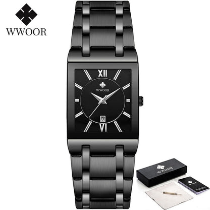 Relógio Masculino WWOOR Luxo Quadrado Azul // Novos Relógios da Moda 2023 Masculino // Relógio de Pulso Masculino Aço Inoxidável, À Prova D' Água // Quartzo // Muito lindo e Elegante!!!