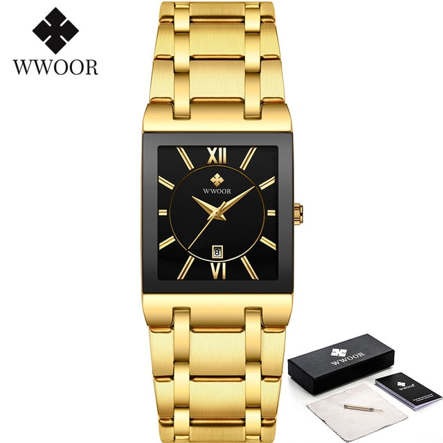 Relógio Masculino WWOOR Luxo Quadrado Azul // Novos Relógios da Moda 2023 Masculino // Relógio de Pulso Masculino Aço Inoxidável, À Prova D' Água // Quartzo // Muito lindo e Elegante!!!