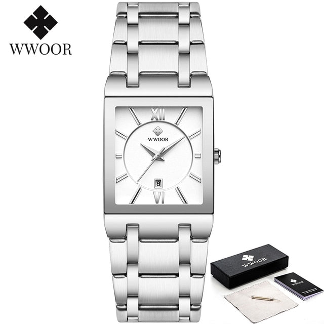 Relógio Masculino WWOOR Luxo Quadrado Azul // Novos Relógios da Moda 2023 Masculino // Relógio de Pulso Masculino Aço Inoxidável, À Prova D' Água // Quartzo // Muito lindo e Elegante!!!