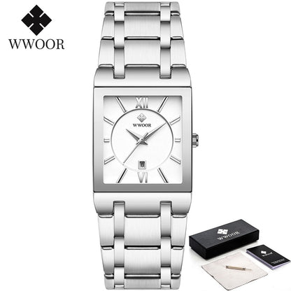 Relógio Masculino WWOOR Luxo Quadrado Azul // Novos Relógios da Moda 2023 Masculino // Relógio de Pulso Masculino Aço Inoxidável, À Prova D' Água // Quartzo // Muito lindo e Elegante!!!