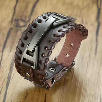 Pulseiras Masculinas Elegantes VENOX de Couro // Envolto em Couro Rock Punk // Pingente de Bússola Masculina // Joia de Pulso, Comprimento Ajustável // Elegante e Super Moderna!!!"