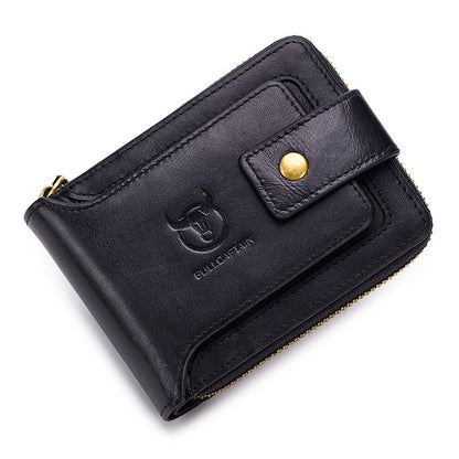 Carteira Masculina de Couro Genuíno BULLCAPTAIN // Carteira Masculina Bolsa Multifuncional // Compartimento p/ Moedas/Cartão // Linda e Elegante!!!