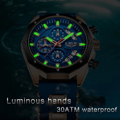 2024 Novo Top LIGE Brand Casual Fashion Watches P/ Homens // Sport Military // Gel de sílica // Relógio de Pulso Masculino com Cronógrafo