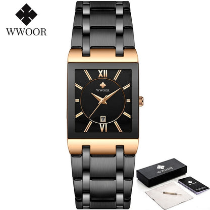 Relógio Masculino WWOOR Luxo Quadrado Azul // Novos Relógios da Moda 2023 Masculino // Relógio de Pulso Masculino Aço Inoxidável, À Prova D' Água // Quartzo // Muito lindo e Elegante!!!