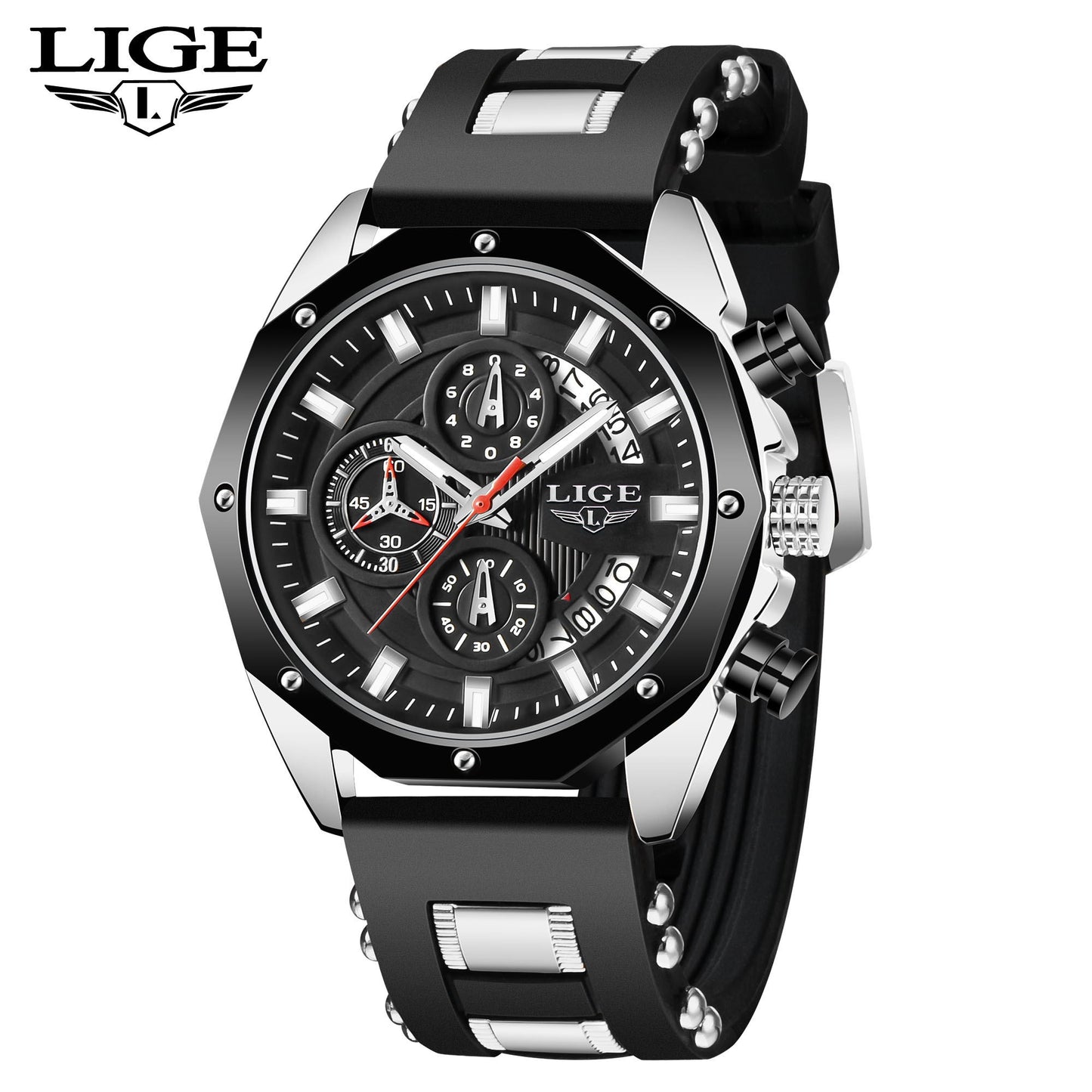 2024 Novo Top LIGE Brand Casual Fashion Watches P/ Homens // Sport Military // Gel de sílica // Relógio de Pulso Masculino com Cronógrafo