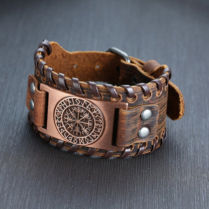 Pulseiras Masculinas Elegantes VENOX de Couro // Envolto em Couro Rock Punk // Pingente de Bússola Masculina // Joia de Pulso, Comprimento Ajustável // Elegante e Super Moderna!!!"