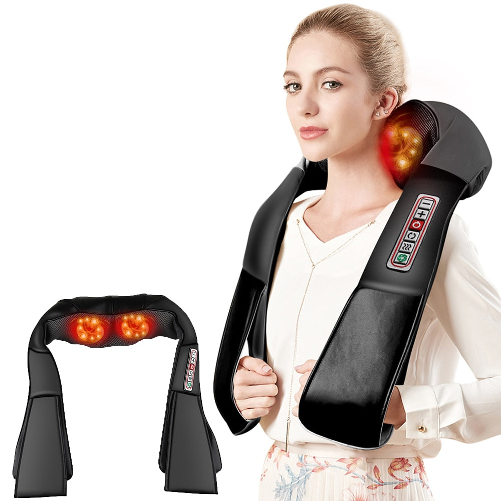 Massageador RUOKEY Cervical Back Neck (Nuca) por Amassamento 3D Shiatsu // Amassamento Aquecido Infravermelho Carro/Casa // Dispositivo Massageador de Ombros