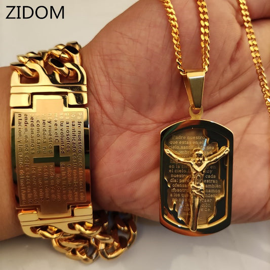 Pingente de Cruz de Jesus ZIDOM // Hip hop Masculino com Pulseira de Cruz de Aço Inoxidável que Nunca Desbota // Colar de hiphop Masculino Vintage // Lindas Joias da Moda!!!