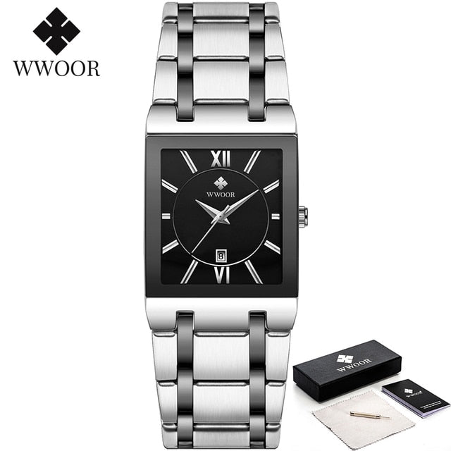 Relógio Masculino WWOOR Luxo Quadrado Azul // Novos Relógios da Moda 2023 Masculino // Relógio de Pulso Masculino Aço Inoxidável, À Prova D' Água // Quartzo // Muito lindo e Elegante!!!