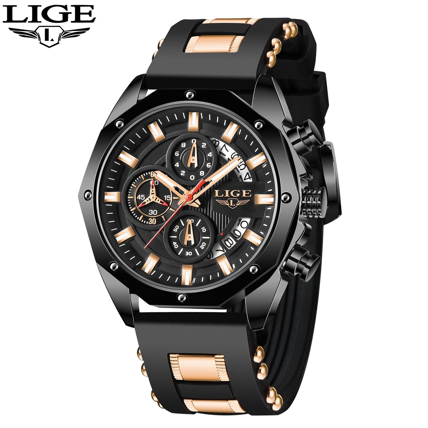 2024 Novo Top LIGE Brand Casual Fashion Watches P/ Homens // Sport Military // Gel de sílica // Relógio de Pulso Masculino com Cronógrafo