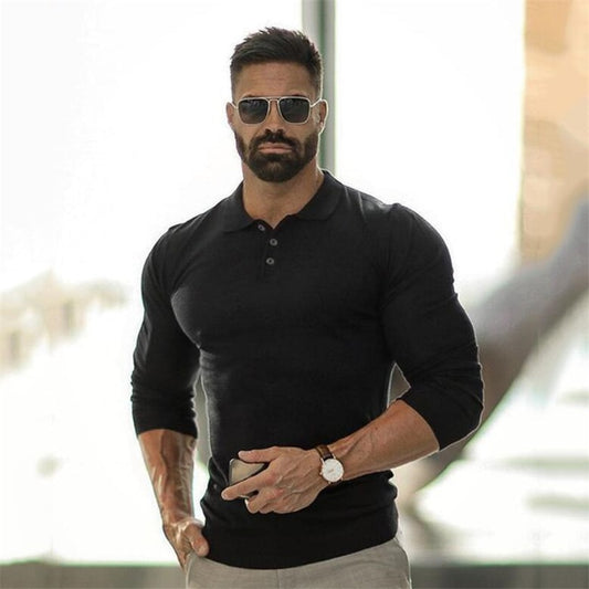 Camisas Pólo Masculinas de Manga Comprida de Algodão Sólido // Fitness Masculino // Slim Fit Moda Outono Respirável // Sinta-se Bem com Essa Camisa Polo Linda e Confortável!!!