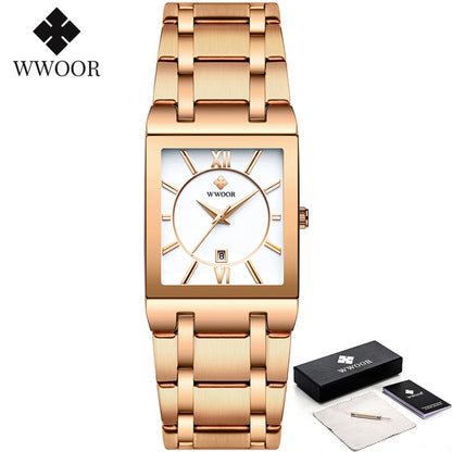 Relógio Masculino WWOOR Luxo Quadrado Azul // Novos Relógios da Moda 2023 Masculino // Relógio de Pulso Masculino Aço Inoxidável, À Prova D' Água // Quartzo // Muito lindo e Elegante!!!