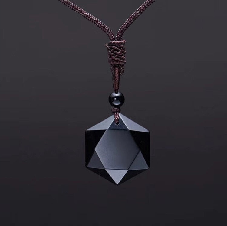 Sorte no Amor - Pingente Colar Obsidian ZRM Fashion Black // Jóias de Cristal de Obsidiana Com Corda // Belíssima Jóia para Atrair a Pessoa Amada!!!